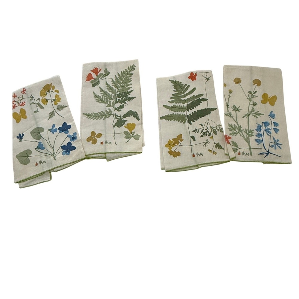 Vera Neumann Lot 4 RARE NOS Fingertip Tea Towels Botanical Linen MCM 1960s